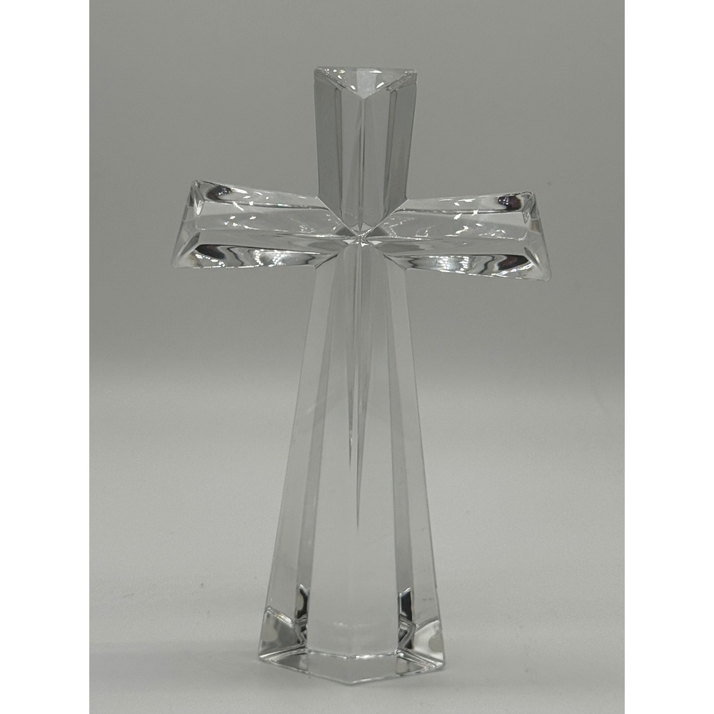 Vintage Teleflora Bohemian 24% Lead Crystal Standing Cross Figurine Czech 8"